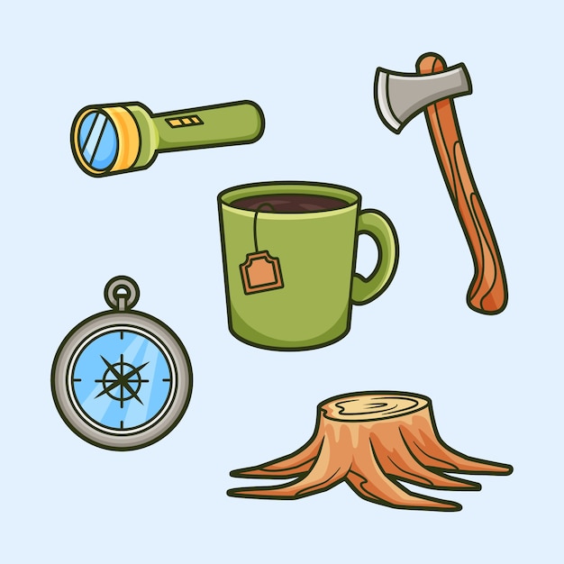 Vector hand drawn hiking element set