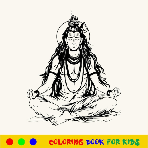 Vector hand drawn hindu lord shiva coloring book of indian god maha shivratri