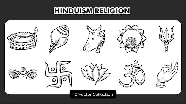 Vector hand drawn hinduism religion set