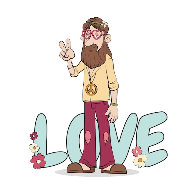 Vector hand drawn hippie cartoon illustration