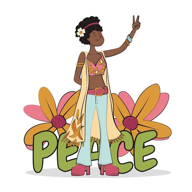 Vector hand drawn hippie cartoon illustration