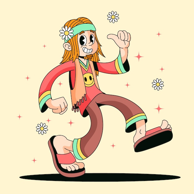 hand drawn hippie cartoon illustration