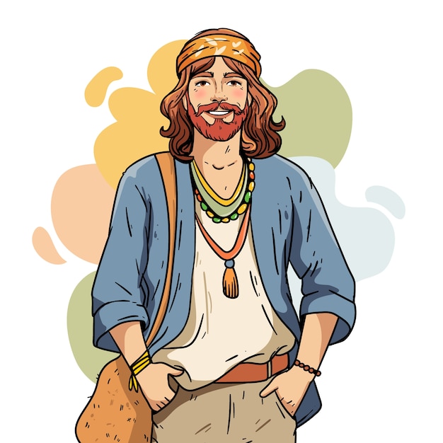 Vector hand drawn hippie cartoon illustration