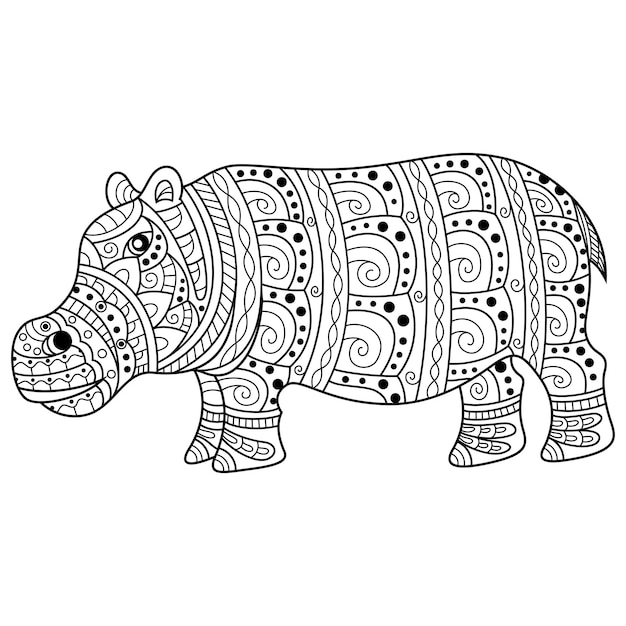 Disegnato a mano di ippopotamo in stile zentangle