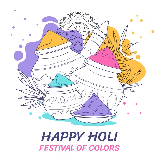 Vector hand drawn holi festival celebration illustration