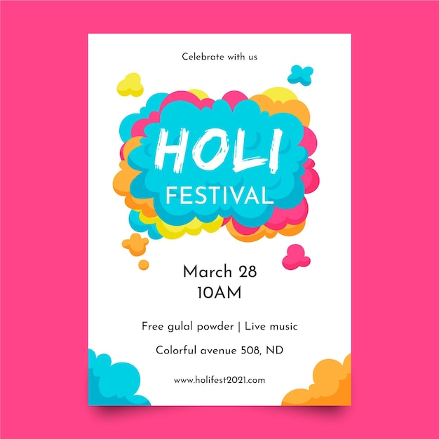 Modello di poster verticale del festival di holi disegnato a mano