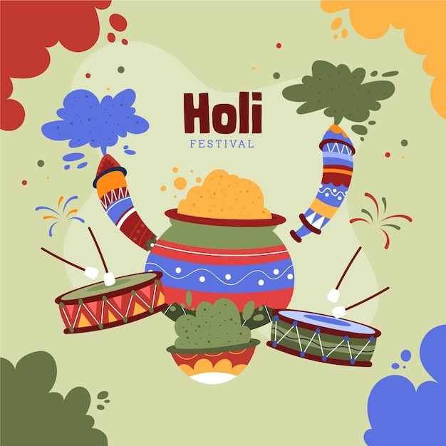 Vettore illustrazione di holi disegnata a mano