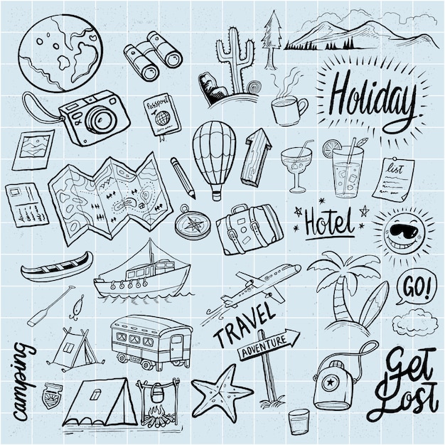 Vector hand drawn holidays doodles elements