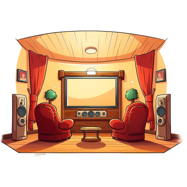 Hand drawn Home Theater cartoon vector illustration clipart white background