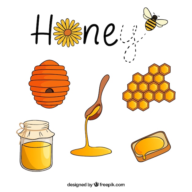 Vector hand drawn honey accessories pack