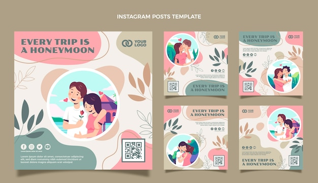 Vector hand drawn honeymoon instagram posts