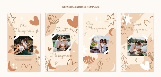 Vector hand drawn honeymoon instagram stories template