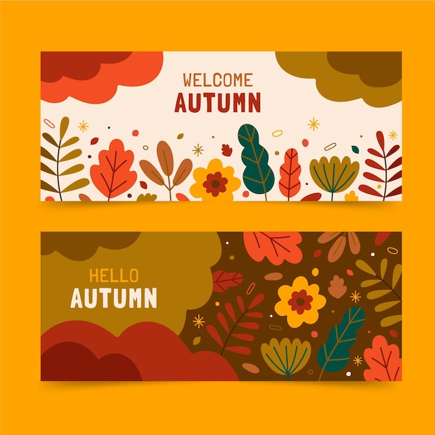 Vector hand drawn horizontal autumn banners set