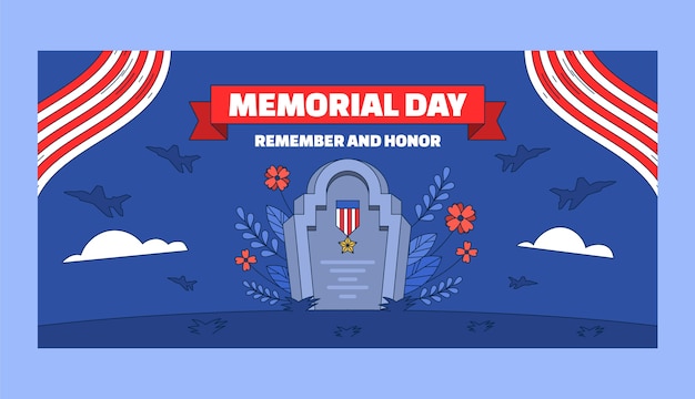 Vector hand drawn horizontal banner template for us memorial day commemoration