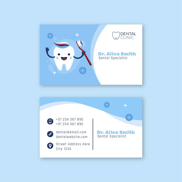 Vector hand drawn horizontal business card template for dental clinic