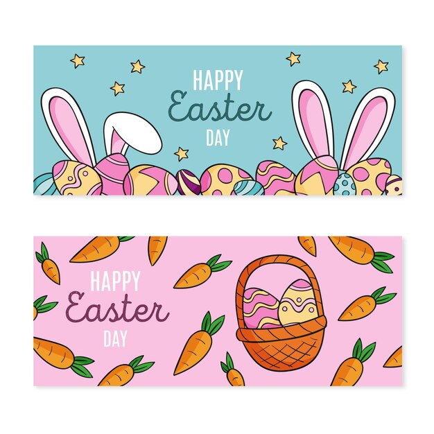 Vector hand drawn horizontal easter banner set