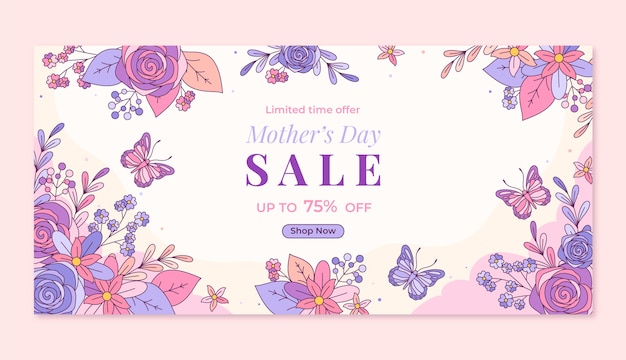 Hand drawn horizontal sale banner template for mother's day celebration