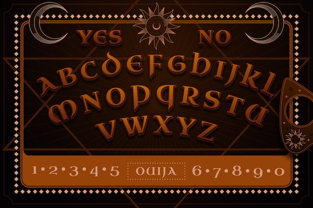 Illustrazione disegnata a mano della tavola di ouija di halloween di orrore