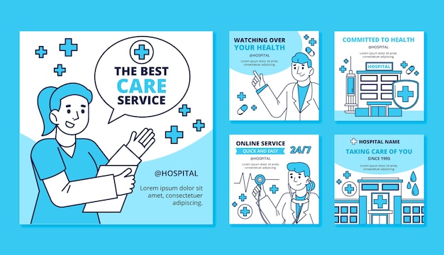 Hand drawn hospital services instagram posts