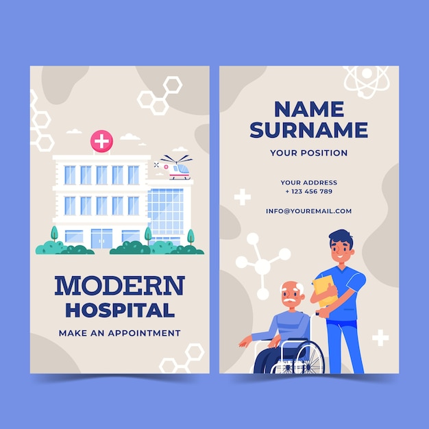 Vector hand drawn hospital vertical business card template