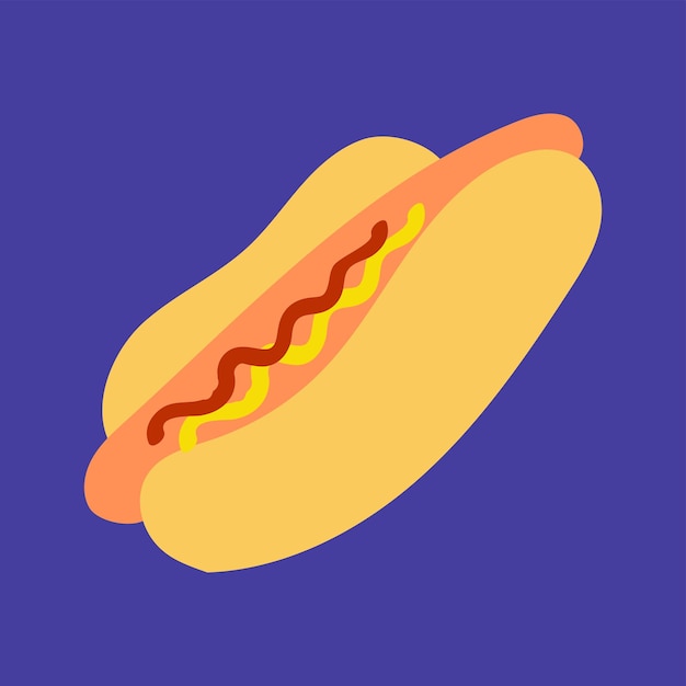 Hot dog disegnato a mano isolato sul vettore blu