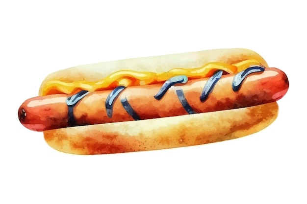 Hand Drawn Hot Dog Watercolor SketchVector Illustration For Food Design