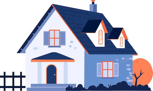 Vector hand drawn house building in vintage style in flat style isolated on background