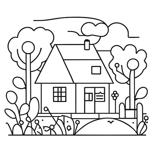 Hand drawn house illustration or house vector illustration or house coloring book page