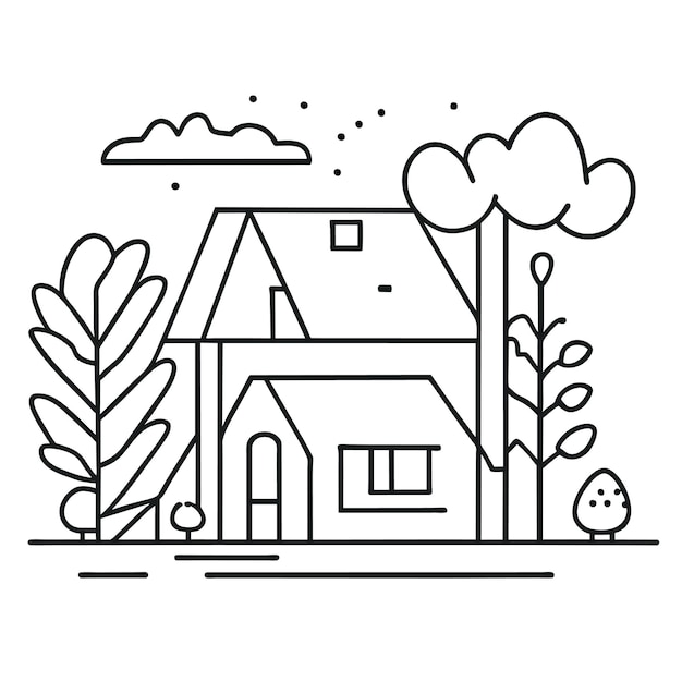 Hand drawn house illustration or house vector illustration or house coloring book page