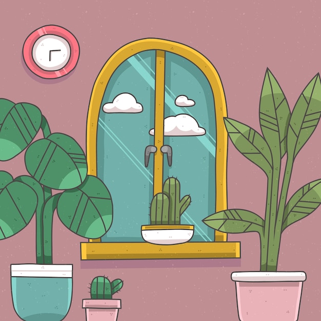 Vector hand drawn house plants illustration