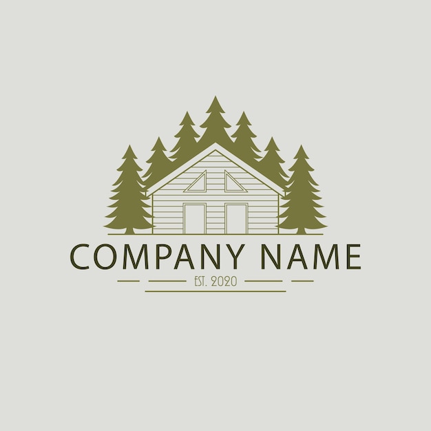 Hand drawn house and trees logo design. Flat logo template. Luxury real estate logotype.