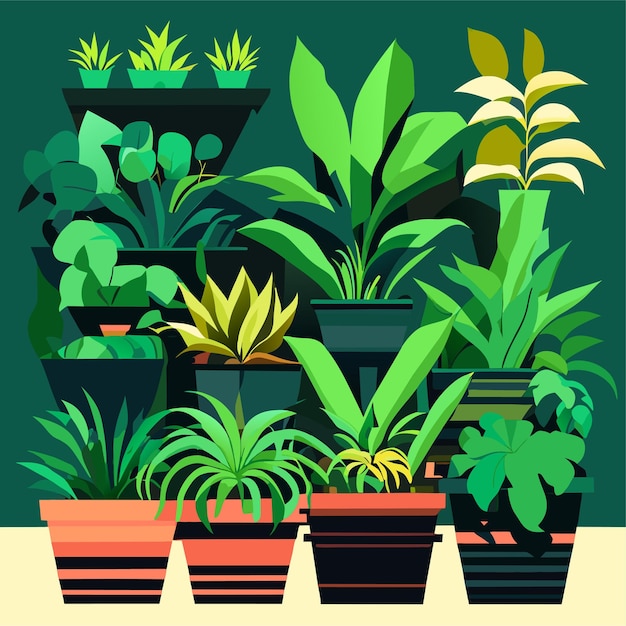 Vector hand drawn houseplant collection or collection of beautiful houseplants in pots