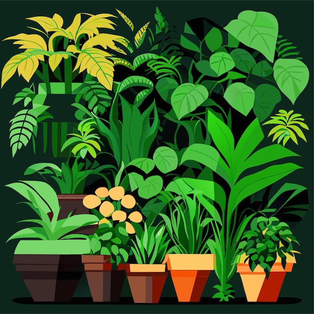 Hand drawn houseplant collection or Collection of beautiful houseplants in pots