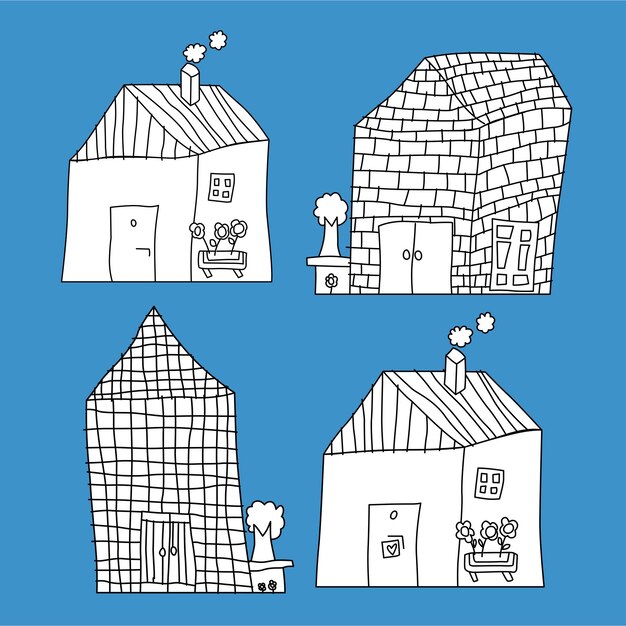 手描きの家とコテージのイラスト