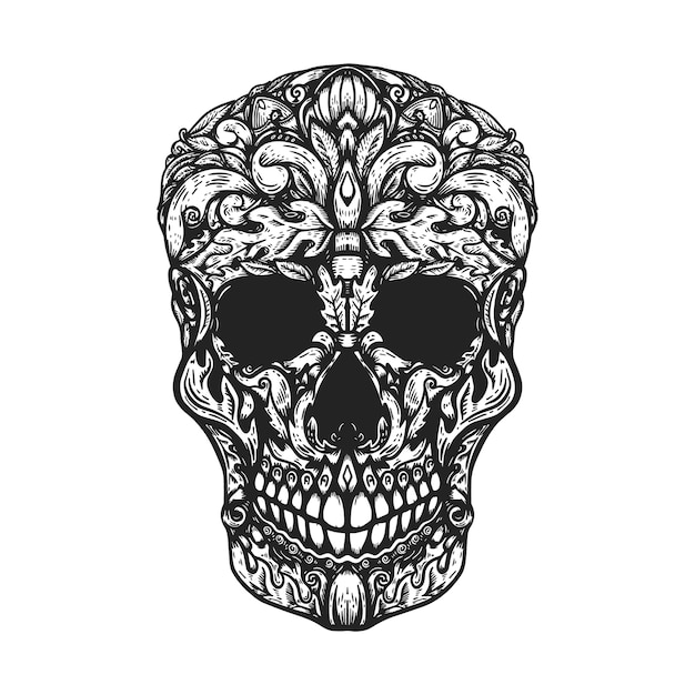 Hand Drawn Human Skull Made floral shapes.  element for poster, t shirt.  illustration