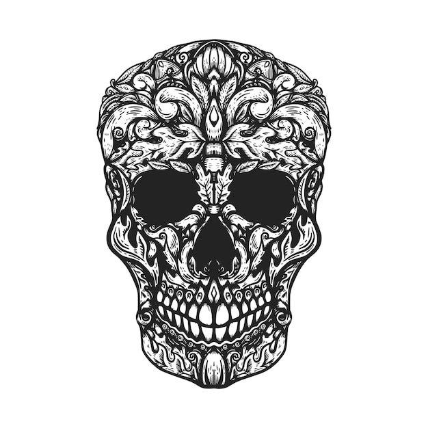 Hand Drawn Human Skull Made floral shapes.  element for poster, t shirt.  illustration