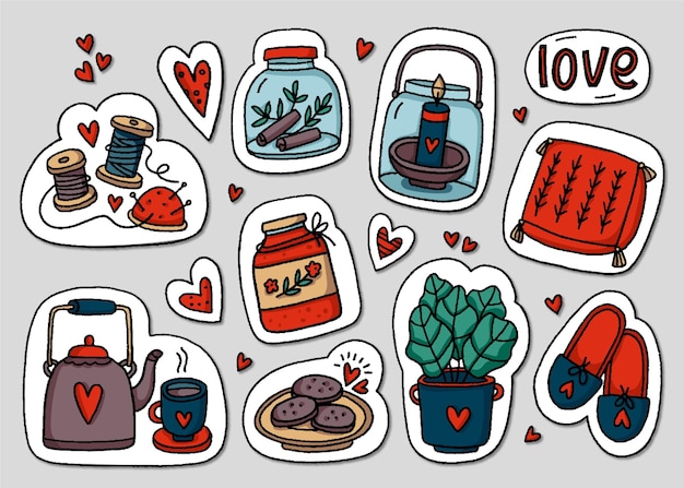 Hand drawn hygge stickers