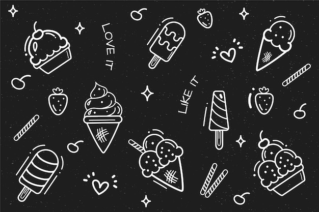 Hand drawn ice cream blackboard background