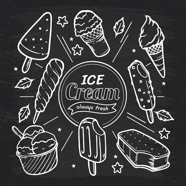 Vector hand drawn ice cream blackboard background