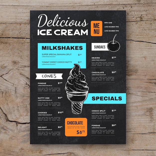 Vector hand drawn ice cream blackboard menu template