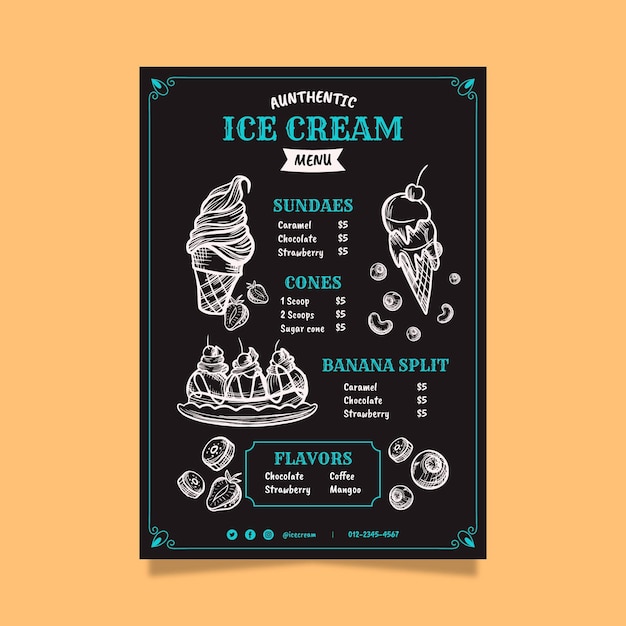 Vector hand drawn ice cream blackboard menu template