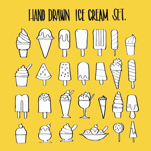 Vector hand drawn ice cream collection set, illustration vector design.