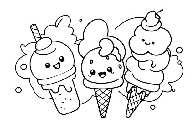 Vector hand drawn ice cream coloring book illustration