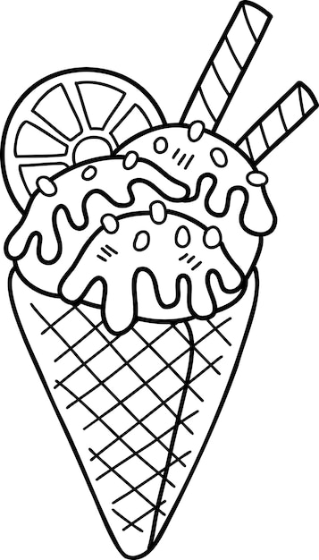 Vector hand drawn ice cream cone with lemon illustration