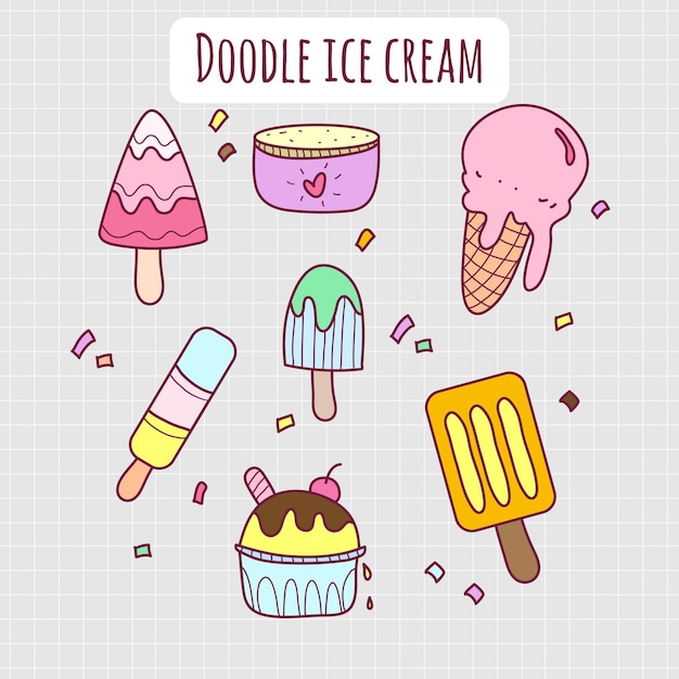 Hand drawn ice cream doodle illustrations