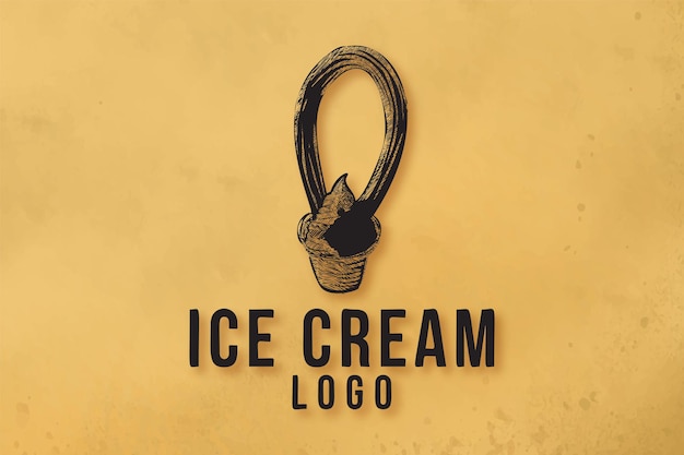手描きのアイスクリームのロゴデザインのインスピレーション
