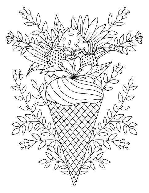 Vector hand drawn icecream coloring book page