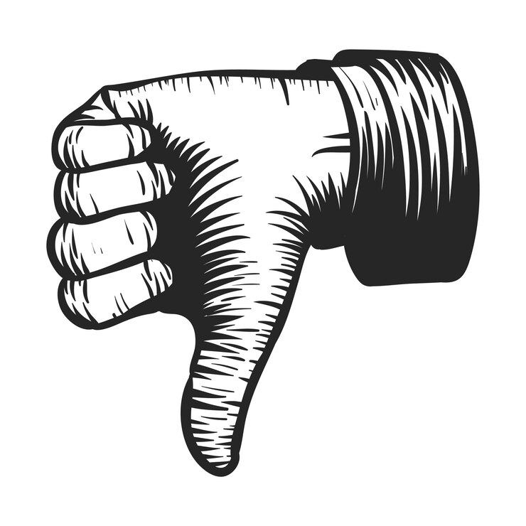 Vector hand drawn icon thumb down hand in retro sketch vector illustration