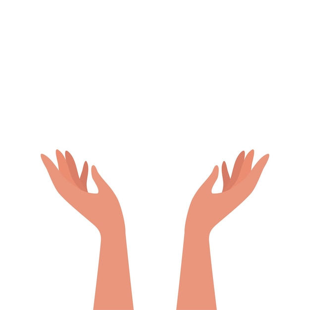Vector hand drawn icon with hands up pray on light background isolated vector illustration