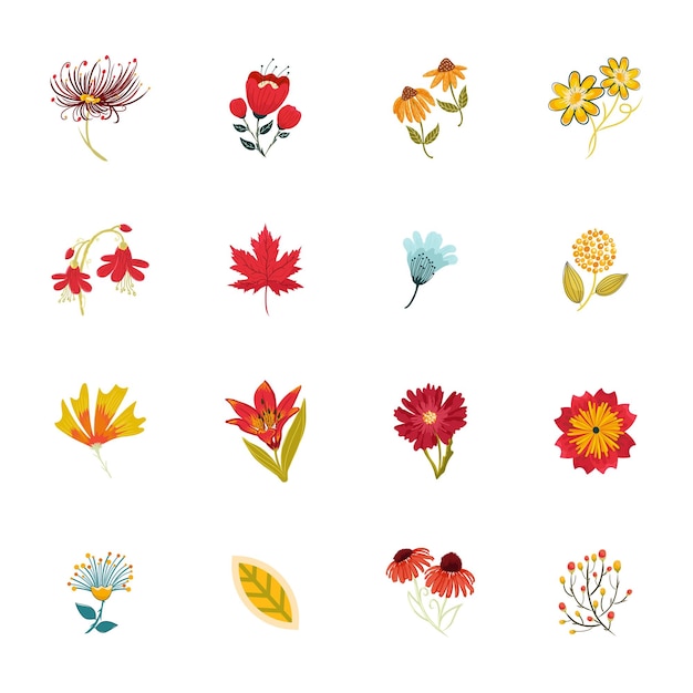 Hand drawn icons of flower designs